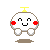 Pixelated character with white rounded body, red cheeks, yellow antenna, and brown feet on gray background showing multiple expressions.