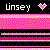 Pixelated icon with 'Linsey' text, pink heart symbol, and horizontal striped pattern in shades of pink on black background.