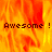 Animated fiery background with repeated "Awesome ! Awesome !" text in pixelated font