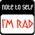 four and four showing variations of a 'NOTE TO SELF' note with red text reading 'I'M RAD', each frame displaying different bounding box outlines around the central text