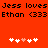 Red background with black text repeating "Jess loves Ethan <333" and two of white/pink pixelated hearts