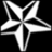 A static pixelated icon featuring a white four-pointed star with rounded edges on a black background, rendered in grayscale tones.