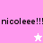 Pixelated text 'nicoleee!!!' repeated across a split background with two star icons, one white and one pink.