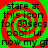 Red and green spiral background with black text repeating 'stare at this icon for 30secs poof! ur now my gf' in four quadrants.