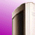 A static image shows a dark brown curved shape against a purple gradient background with a light beige vertical edge on the right.