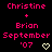 Pixelated text displays 'Christine + Brian September '07' with a heart symbol, repeating across three on black background; one heart animates between frames