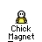 Pixel art animation of a yellow-shirted character with brown hair interacting with smaller figures against gray background, text 'Chick Magnet' below.