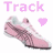 Pixelated animated contact sheet showing two frames of a pink running shoe icon with 'Track' text above, featuring subtle animation changes between frames.