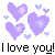 Pixelated purple hearts with pink centers float around black text reading 'I love you!Marry Me?' on a gray background.