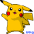 Yellow cartoon character with red cheek circles, black-tipped ears, and a lightning-bolt tail in various poses including open mouth, closed mouth, and winking.