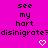 A static image with a bright pink background displays repeated text and heart symbols in pixelated style.