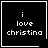 Four black square with white borders display pixelated text reading "i love christina" in each , two of which include small symbols