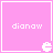 Four identical pink square with white borders, each containing the text 'dianaw' and a small pixelated Pac-Man-like icon in the bottom-right corner