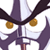 Pixelated static icon of a stylized character face with purple and white features, golden circular accents, and dark curved elements against a transparent background.