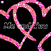 Pink glittery heart shapes and 'Me and You' text repeat across a black background with scattered small stars.
