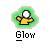 Pixelated icon shows a yellow watering can with a white spout and handle, surrounded by green foliage, with the word 'Glow' below in black block letters.