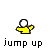 Pixelated yellow figure with white spherical head performs sequential actions above text labels on gray background.
