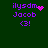 Pixelated purple text 'ilysdm Jacob <3!' on dark green background with animated pink heart and star effects.