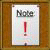 Static pixel art of a white rectangular sign with 'Note' text and red exclamation mark, framed by brown border.