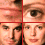 pixelated character portraits with red borders, showing repeated faces in various cropped views including eyes, mouths, and full heads against dark backgrounds