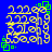 Yellow and gray pixelated text on blue background with green square corner accents, showing four identical static frames.