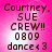 Pixelated text on a pink gradient background with four identical showing 'Courtney. SUE CREW!! 0809 dance<3' in dark brown letters
