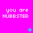 Bright pink background with repeated white pixel text 'you are HUBBSTER' in three , plus cyan and green animated symbols