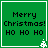 Green square with black text reading 'Merry Christmas! HO HO HO' and a white pixelated tree in the bottom-right corner.