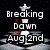 A black background with white and red pixelated text in a , featuring repeated phrases about avoiding contact before 'Breaking Dawn Aug 2nd'