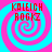 Four identical display a pink and cyan spiral background with red text reading 'KALEIGH ROGIZ' in a pixelated font