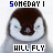 Animated sequence of a penguin chick with changing text above and below, displaying pixelated color variations in the top text across frames.