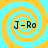 Four identical spiral patterns with alternating cyan and yellow rings, each containing the text 'J-Ro' in black pixelated font.
