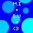 Blue background with light blue circles; white text 'M.I + E.W = <3' repeated in four positions, each with a different circle arrangement.