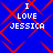Blue background with red diamond-shaped lines and white pixelated text reading "I LOVE JESSICA" in four identical quadrants.