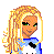 Pixel art contact sheet showing three frames of an animated buddy icon with a cartoon character and pajama-themed text.