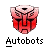 Pixelated red and white robot face icon with "Autobots" text below, static single-frame image on gray background.