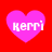 Four pink heart shapes on a red background, each containing the text 'kerri' in white pixelated font.