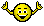 Yellow pixelated smiley face with changing expressions and arm positions against gray background.