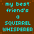 A static image with repeated cyan text on a brown background, displaying 'my best friend's a SQUIRREL WHISPERER' in a pattern