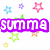 Pixelated graphic with purple text 'SUMM9' and '08', surrounded by colorful star shapes in blue, pink, green, orange, yellow on white background.