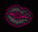 Six of a stylized kiss icon with dark gray lips and bright pink inner details against black background