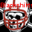 Pixelated red text 'Blackshift' overlaid on a grayscale skull wearing a red football helmet with white accents, set against black background.