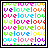 Pixelated 'love' text repeats in rainbow colors across a white background, with one frame showing black 've' and 'ove' segments.