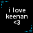 Black background with repeated white text 'ilovekeenan<3' and blue star corner decorations in a pattern
