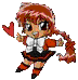 Three chibi-style anime characters with red hearts float against a gray background; one has pink hair, another green dress, and the third blue hair.