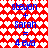 Red and white heart-patterned background with blue text displaying 'steven + sarah = 4 eva' repeated twice in a