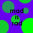 Static image with purple background and green circles, displaying repeated text 'mad is rad' in black pixelated font.
