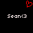 Red pixelated heart symbol above two identical white text strings reading 'Sean<3' on a black background.