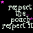 A black background displays repeated text 'respect the poach' in light gray with pink stars, where some star positions shift slightly across frames.