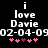 Pixelated text reads 'i love Davie' with date '02-04-09' and pink heart symbols on black background, showing animation change in heart colors.